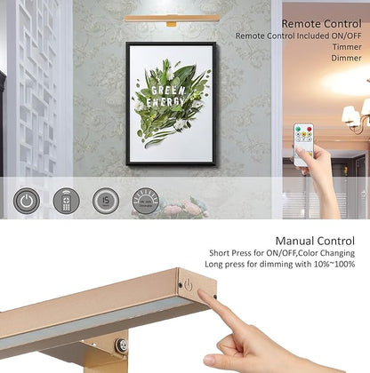 Picture Lights with Remote, Rechargeable Battery Painting Light, Dimmable/Timer Off 16 Inch Full Metal Art Display Light with 50LEDs for Picture Artwork Gallery Dartboard