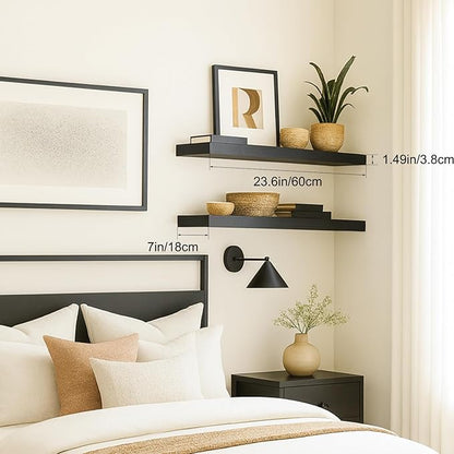 24inch Floating Picture Ledge Shelves 2-Pack, Black Wall Mounted Shelves with Lip for Nursery, Kids Room, Living Room & Bedroom, Sturdy Floating Book Shelves for Photo Frames & Decor