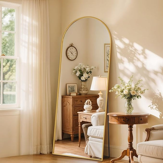 Full Length Mirror, 58" x 18" Arched Full Body Mirror Large Standing Floor Mirrors, Mirrors for Bedroom, Bathroom, Living Room Standing or Wall Leaning, Gold