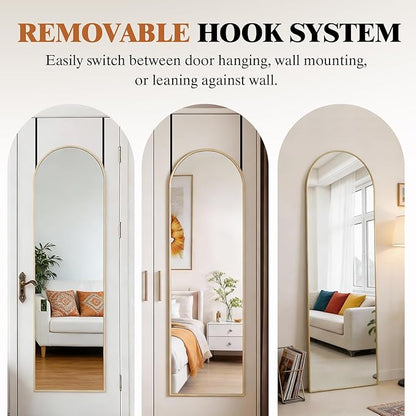 DUMOS Full Length Mirror 47x14 Inches - Arched Full Body Door Hanging Wall Mounted Aluminum Alloy Frame Mirror for Bedroom, Dressing Room, Entryway, Gold