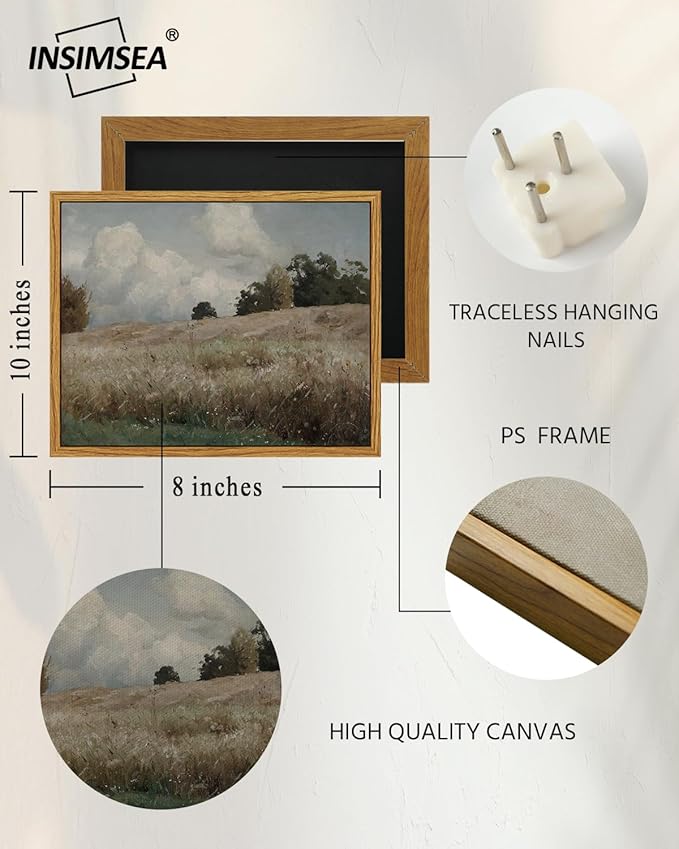 InSimSea Framed Canvas Wall Art Vintage Decor, The Vast Grassland Framed Wall Art Room Eclectic Decor, Canvas Wall Art for Living Room, Bedroom Home Bathroom, 8
