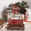 DIYDEC 4Pcs Christmas Wooden Tabletop Decoration Hot Cocoa Wooden Block Signs Gift Rustic Xmas Tiered Tray Decor Merry Christmas Centerpiece Sign Farmhouse Winter Table Home Party Decor