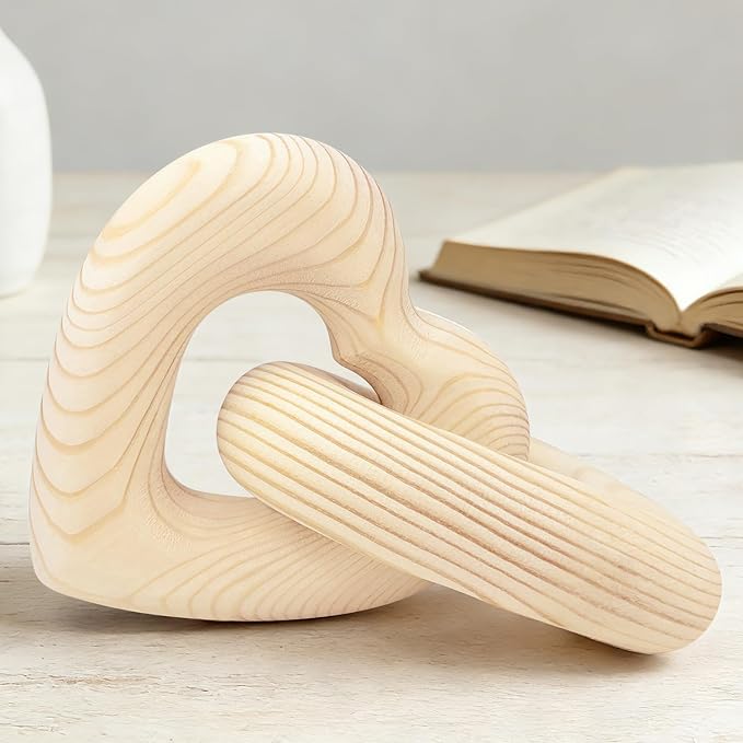 Valentine Wooden Heart Decor Joined Together Forever, Valentines Day Interlocking Heart Gifts for Wedding Engagement Anniversary, Wooden Connected Aesthetic Decorations for Shelf Table Home Coffee Bar