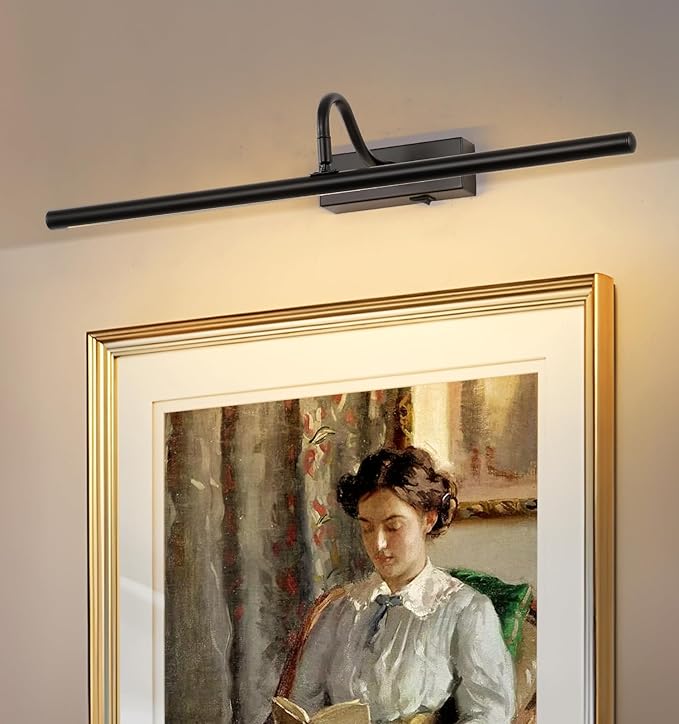 Black Picture Light, 24inch Wireless Picture Lights for Wall Rechargeable, 10000mAh Battery Wall Light with Remote, 3 Color Art Lighting for Paintings with Timer and Dimmable for Display, Gallery