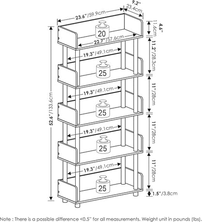 Furinno TURN-N-TUBE 4-Tier Display Shelf, Storage Shelves, Book Shelf, Open Shelves with Rounded Corner Top Edges, for Organization and Storage, Living Room, Home Office, Flagstaff Oak
