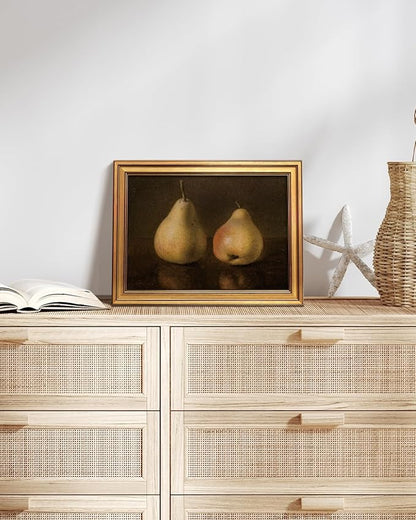 HUARCEY Gold Framed Vintage Wall Art for Living Room, Pear Fruits Painting Prints Shelf Decor for Kitchen, Aesthetic Bedroom Wall Art Decor, Christmas Gift for Friends or Family (Two Pears 12"x16")