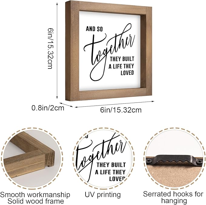 And So Together They Built A Life They Loved Sign, 6 Inch Wooden Love Decor for Couples Family, Indoor Table Top Tiered Tray Wall Art Shelf Desk Kitchen Rustic Farmhouse Decorations for Home