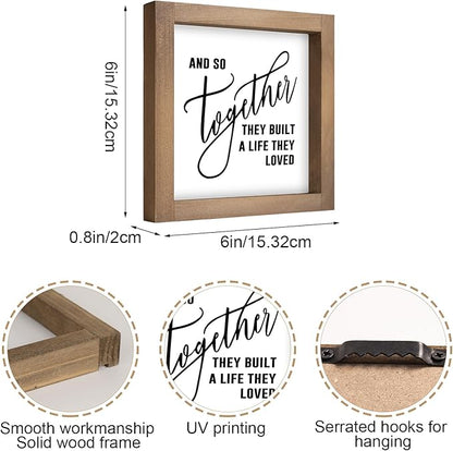 And So Together They Built A Life They Loved Sign, 6 Inch Wooden Love Decor for Couples Family, Indoor Table Top Tiered Tray Wall Art Shelf Desk Kitchen Rustic Farmhouse Decorations for Home