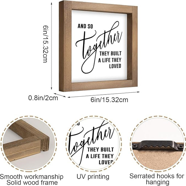 And So Together They Built A Life They Loved Sign, 6 Inch Wooden Love Decor for Couples Family, Indoor Table Top Tiered Tray Wall Art Shelf Desk Kitchen Rustic Farmhouse Decorations for Home
