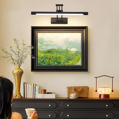 17" Picture Light Matte Black Hardwired Gallery Light 270° Rotation Led Poster Lights 95 CRI 3000K Non-Dimmable True-Color Cordless Art Lighting for Paintings, Display Cabinets，Bathroom.