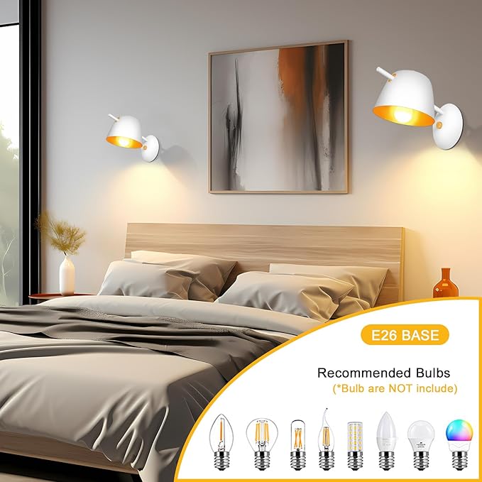 Kawell Modern Metal Wall Sconce Light Fixture Hardwired Indoor Night Light for Bedroom Living Room Kitchen Study Room, Minimalist White Finish