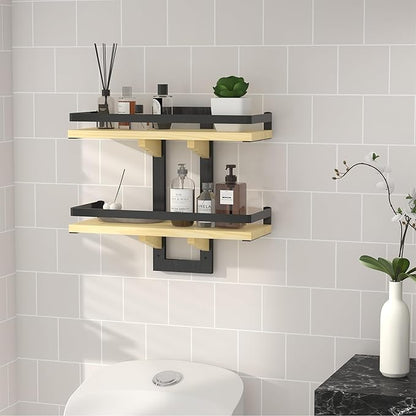 Floating Shelves for Wall, 2-Tier Wood Hanging Decor Storage Shelves, Wall Mounted Floating Shelf for Living Room, Bedroom, Bathroom, Kitchen, Office, Study (2-Pack Wood)
