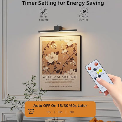 Picture Lights for Wall,Battery Operated Art Light,16in Gallery Light for Paintings,3CCT Dimmable,Metal Finish Recharging Battery Wall Light with Remote for Living Room Gallery(Black)