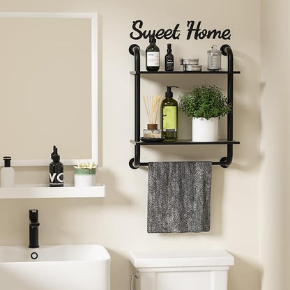 Bathroom Shelves Wall Mounted, Rustic Farmhouse Pipe Shelves, Wall Shelves 2-Tier, Industrial Pipe Shelving, Floating Shelf Decor for Bathroom, Bedroom, Living Room Thanksgiving 17.3in Black