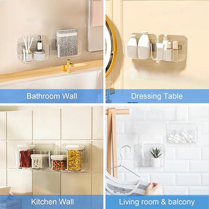 Diesisa 2pc Acrylic Wall Mount Organizer, Small Adhesive Clear Cabinet Door Organizer,Acrylic Shelves for Wall,No Drilling Hang Walls,with Self Adhesive Tape, for Bathroom, Kitchen, Living Room