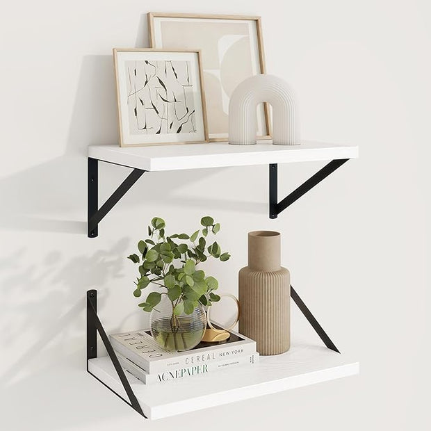 Axeman Deep Floating Shelves | 16 Inch White Wall Shelves Set of 2 | 10 Inch Deep Wood Floating Shelves for Wall | 16" W x 10" D White Shelves for Living Room Bathroom Kitchen