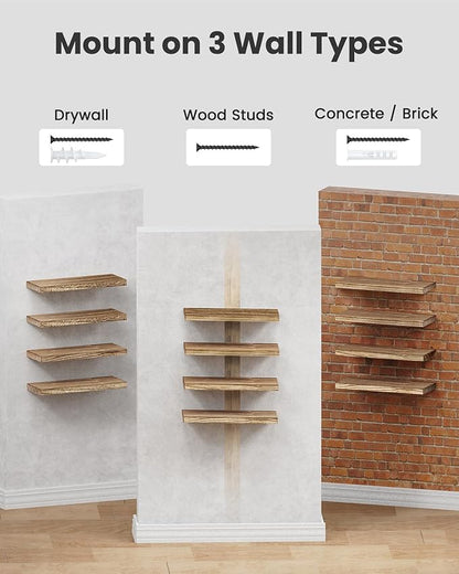 AMADA HOMEFURNISHING Floating Shelves, Paulownia Wood Wall Shelves for Bathroom/Living Room/Bedroom/Kitchen/Home Office, Natural Wood Floating Shelf for Home Storage & Organization, Set of 4, AMFS40BN
