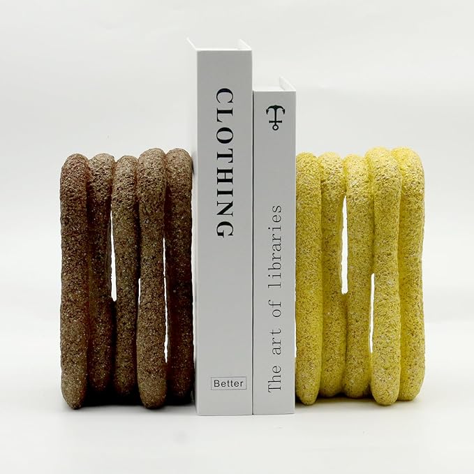 Lukitas Curved Wave Decorative Bookends - Heavy Duty Non-Slip Book Holders, Modern Artistic Ornaments for Office Home Bookshelf Decor, Resin 7.5''