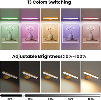 Picture Lights for Wall Battery Operated Gold Wireless Art Light for Paintings, Rechargeable Display Lighting for Picture with Remote Control, RGB Poster Lights for Frame, Gallery, Portraits, 2 Pack