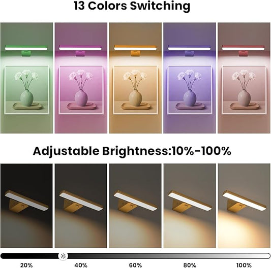 Picture Lights for Wall Battery Operated Gold Wireless Art Light for Paintings, Rechargeable Display Lighting for Picture with Remote Control, RGB Poster Lights for Frame, Gallery, Portraits, 2 Pack