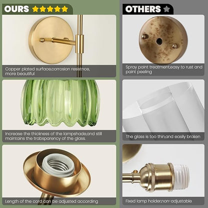 Vintage Battery Operated Wall Sconce Set of Two,Rechargeable Wall Lights with RGB Dimmable Detachable Bulbs and Remote,12 Colors Wireless Wall Lamps for Bedroom Living Room Hallway (Green)