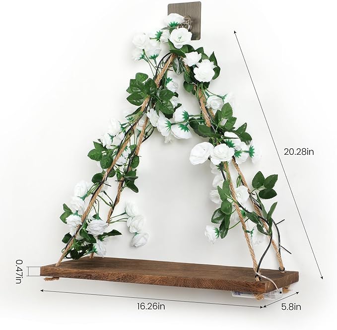 Shelf for Wall,Floating Shelves,Floating Shelves for Wall No Drilling,Adhesive Shelves,Command Strip Shelf,Room Decor Aesthetic,Plant Shelf Wall,Whimsical Decor,2-Piece Set(White Flower)