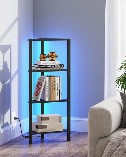 TUTOTAK Corner Shelf, 4-Tier Corner Bookshelf for Small Space, Narrow Display Corner Shelf Stand with Storage Rack, for Living Room, Bedroom, Black BS05BK004L
