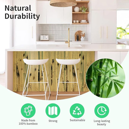 Natural Bamboo Wall Panel for Interior Wall Decor, Renewable Pole Wrap Wainscoting Paneling for Wall Ceiling Furniture Cabinet Office, 48 x 96 Inch, Light Burned