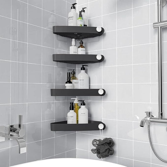 Sotfamily Plastic Shower Caddy Corner (for 90° Only), 4 Pack Adhesive Corner Shower Shelves for Bathroom Organizers and Storage, Black