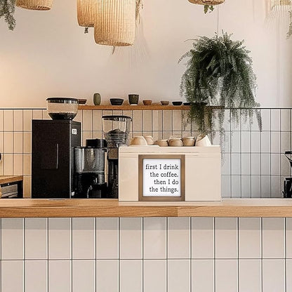 6 Inch Coffee Bar Signs Decor, Wooden First I Drink Coffee Then I Do Things Sign, Funny Office Decorations for Home Table Shelf Station Kitchen Counter Rustic Farmhouse