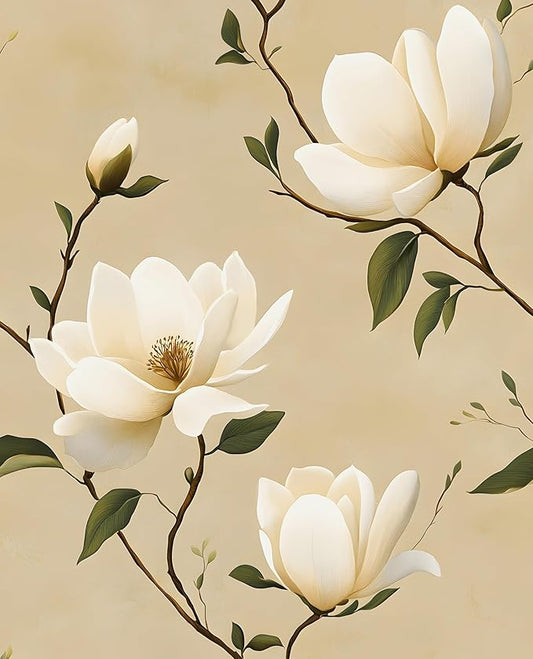 Vintage Floral Peel and Stick Wallpaper Khaki White Flowers Contact Paper 17.5"X118" Vinyl Waterproof Self Adhesive Removable Boho Modern Green Leaf Wall Paper for Cabinets Bathroom Walls Bookcase