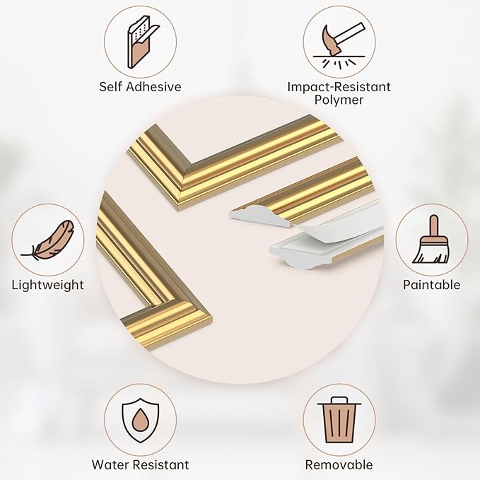 DODOKIE Peel and Stick Wall Molding Kit, Pre Cut Molding Wainscoting Panels for Interior Home Wall Moulding Décor Living Room Decoration, Self-Adhesive Ready to Assemble Gold (3 Set, 24 x 78 in)