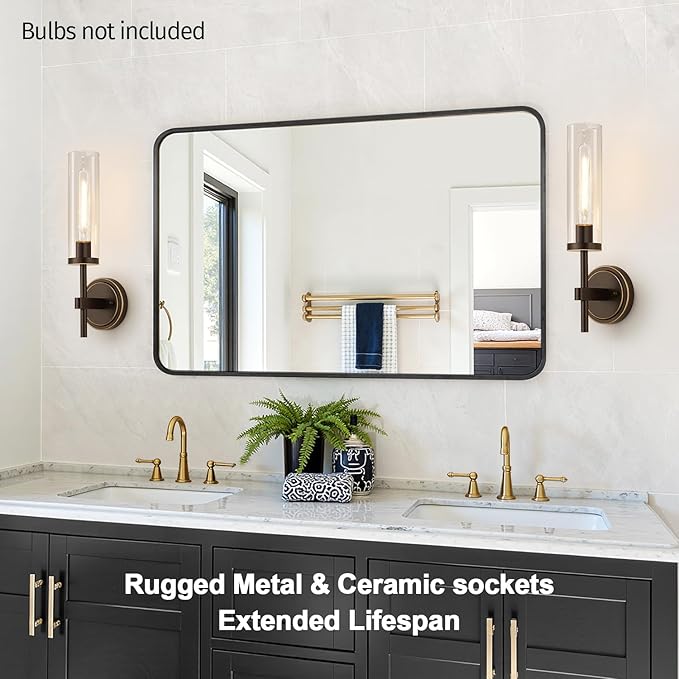 Wall Sconces Set of Two, Brown and Gold Bathroom Sconces with Clear Glass, Hardwired Sconces Wall Decor Set of 2, Modern Wall Light Fixtures for Bathroom Mirror Living Room Bedroom Hallway