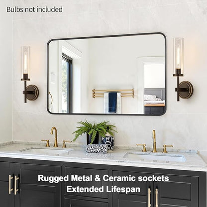 Wall Sconces Set of Two, Brown and Gold Bathroom Sconces with Clear Glass, Hardwired Sconces Wall Decor Set of 2, Modern Wall Light Fixtures for Bathroom Mirror Living Room Bedroom Hallway