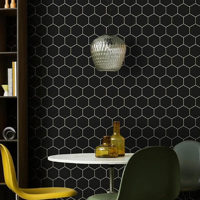 Black Geometric Wallpape Peel and Stick Wallpaper Gold and Black Contact Paper 17.3”×78.7”Decorative Shelf Drawer Liner Roll Waterproof