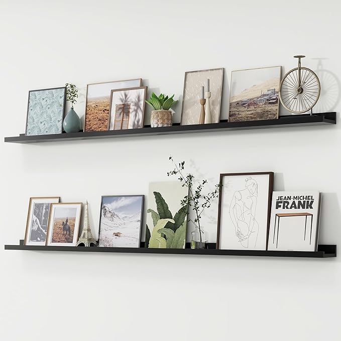 Picture Ledge Shelf, Floating Shelves Set of 2, 72 Inches Long Large Nursery Book Shelves for Toys Storage, Kids Bookshelf Wall Mounted for Living Room Bedroom Decor Books Photo Frames, Black