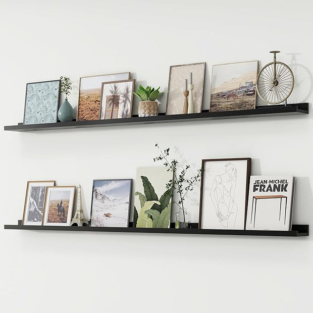 Picture Ledge Shelf, Floating Shelves Set of 2, 72 Inches Long Large Nursery Book Shelves for Toys Storage, Kids Bookshelf Wall Mounted for Living Room Bedroom Decor Books Photo Frames, Black