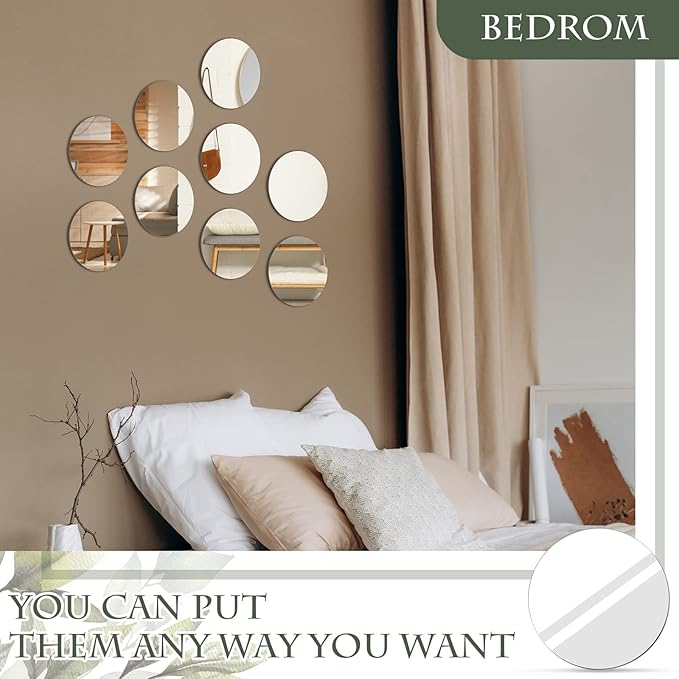 Weysat 12 Pcs Acrylic Round Mirrors Candle Plate Set for Table Centerpieces 5 Inch Non Glass Self Adhesive Mirror Wall Stickers for Home Wedding Table Wall Decor