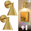 Modern Wireless Battery Operated Wall Sconces, Gold Rechargeable Cordless LED Wall Lights Set of Two, Dimmable Battery Powered Wall Decor Lamp Fixture with Remote Control for Bedroom Indoor