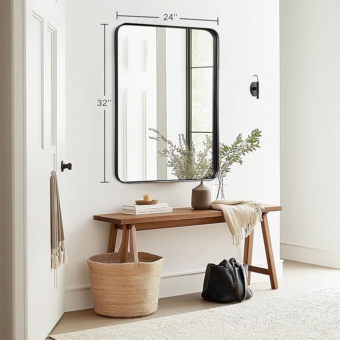 Bathroom Wall Mirror Over Sink - 24x32 Inch Black Matte Framed Mirror for Restroom, Rectangle Matal Frame Black Vanity Mirror for Bathroom, Entryway, Living Room, Fireplace