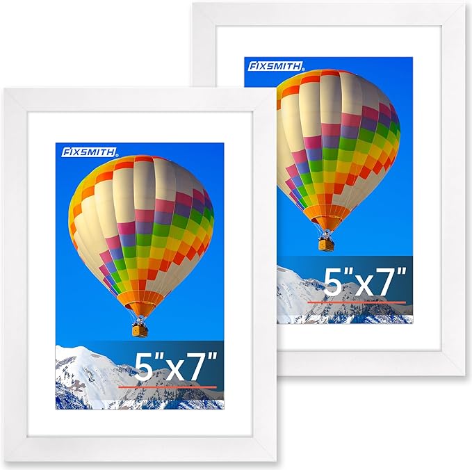 FIXSMITH 5x7 Picture Frame, White Photo Frame with HD Plexiglass, Display Pictures 4x6 with Mat or 5x7 Without Mat Multi Picture Frames Collage for Tabletop or Wall Display, 2 Pack