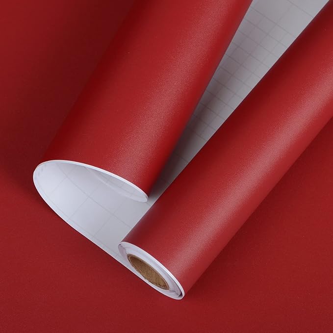 AbaBoorty 80''x15.8'' Peel and Stick Dark Red Adhesive Wall Paper Decorative Solid Color Wallpaper for Kitchen Thick Dark Contact Paper Self Adhesive Textured Red Wallpaper Decorative Vinyl Roll