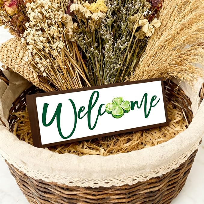Welcome Sign for Front Door, Decorative Wooden Box Signs, Table Shelf Decoration, St. Patrick's Day Wooden Wall Art, Irish Home Decor, Housewarming Gift, 9.5x3.1x1 inches