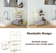 2-Tier Kitchen Spice Rack - Freestanding Stackable Bathroom Countertop Storage Shelf - Cosmetic Organizer Holder- Square Standing Rack (Golden)