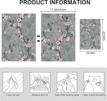 Floral Peel and Stick Wallpaper Flower Tree Contact Paper A Set of 17.5"x480" Self Adhesive Removable Modern Grey Wall Paper Decorative Wall Covering Countertop Vinyl Film Roll