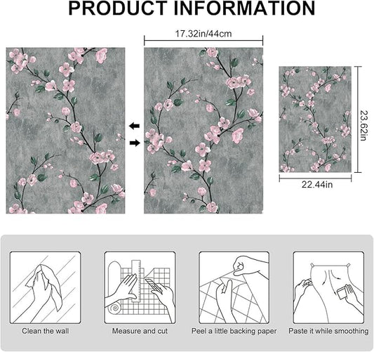 Floral Peel and Stick Wallpaper Flower Tree Contact Paper A Set of 17.5"x480" Self Adhesive Removable Modern Grey Wall Paper Decorative Wall Covering Countertop Vinyl Film Roll