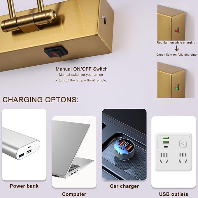 Picture Light Battery Operated with Remote LED Dimmable Picture Light for Paintings, Brass Rechargeable 24 inch Battery Operated Wall Sconce for Art Lighting Gallery Portrait Artwork
