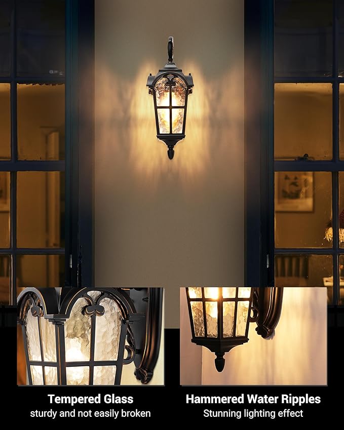 DEWENWILS Outdoor Wall Light Fixtures, Black Roman 17.7