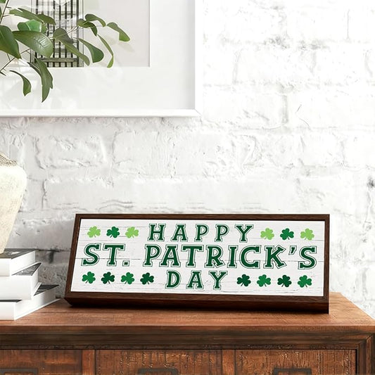 St. Patrick's Day Decor, Shamrock Decoration, Farmhouse Table Shelf Mantel Decors, Decorative Wooden Framed Sign, Irish Home Decor Sign Gift, Happy St. Patrick's Day Gift, 9.5x3.1x1 inches