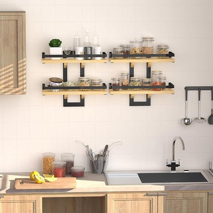 Floating Shelves for Wall, 2-Tier Wood Hanging Decor Storage Shelves, Wall Mounted Floating Shelf for Living Room, Bedroom, Bathroom, Kitchen, Office, Study (2-Pack Wood)